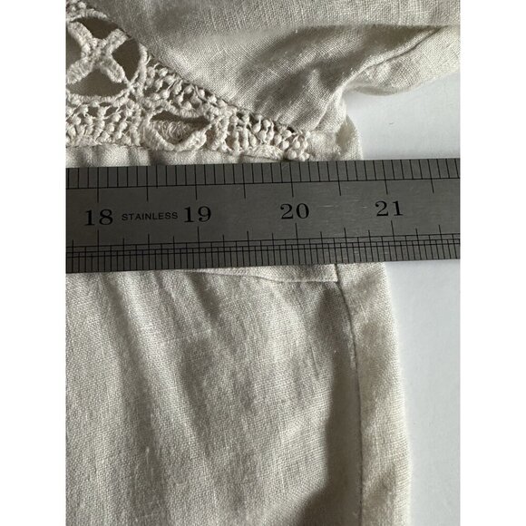 Malvin I love Linen Germany Womens Blouse L Tan‎ 100% Linen Crochet Boho Peasant - Picture 11 of 13